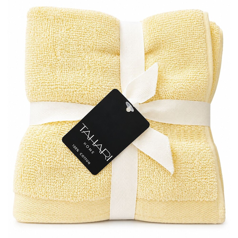 Tahari Home Washcloths Set of 4 Pale Yellow 100% Cotton Facecloths Washcloths